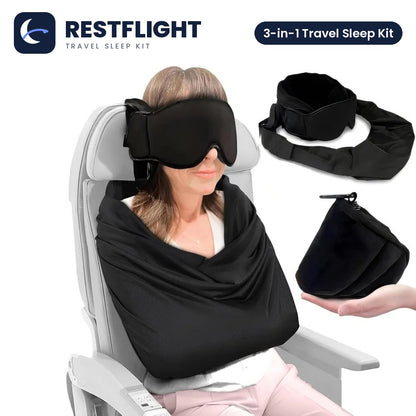 Restflight 3-in-1 travel sleep kit: eye mask, head support and arm wrap